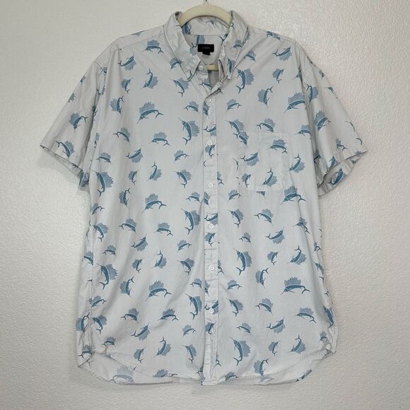 J. Crew Sword Fish Pattern Button Down Men’s Shirt - Picture 1 of 13
